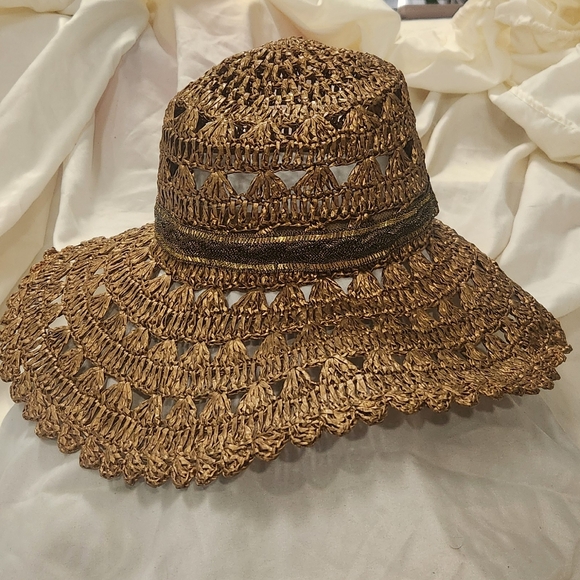 Eric Javits Brown/Gold Wide-Brimmed Woven Hat - Picture 11 of 16